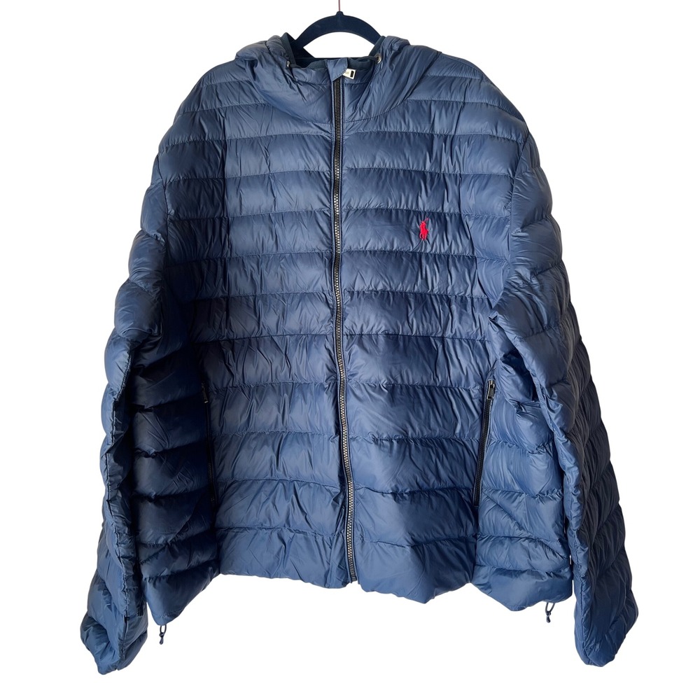 Polo Ralph Lauren Mens Blue Packable Down Puffer Jacket Hooded 2XB NWT